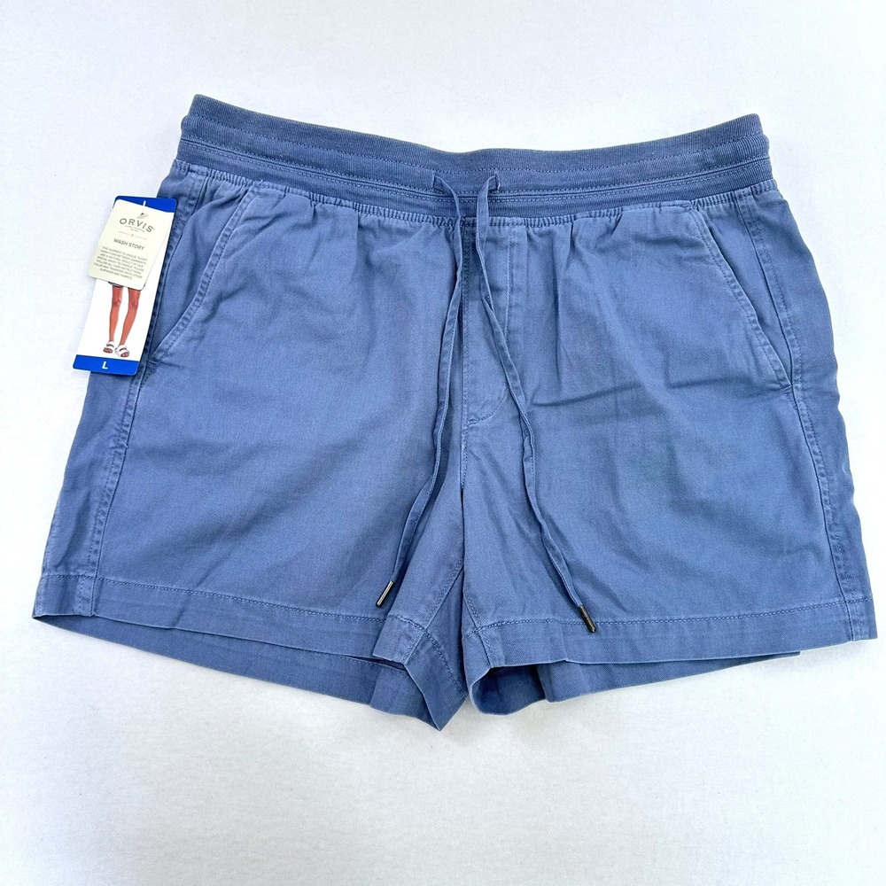 Orvis Womens Blue Washed Drawstring Elastic Waist Casual Shorts Size L NWT